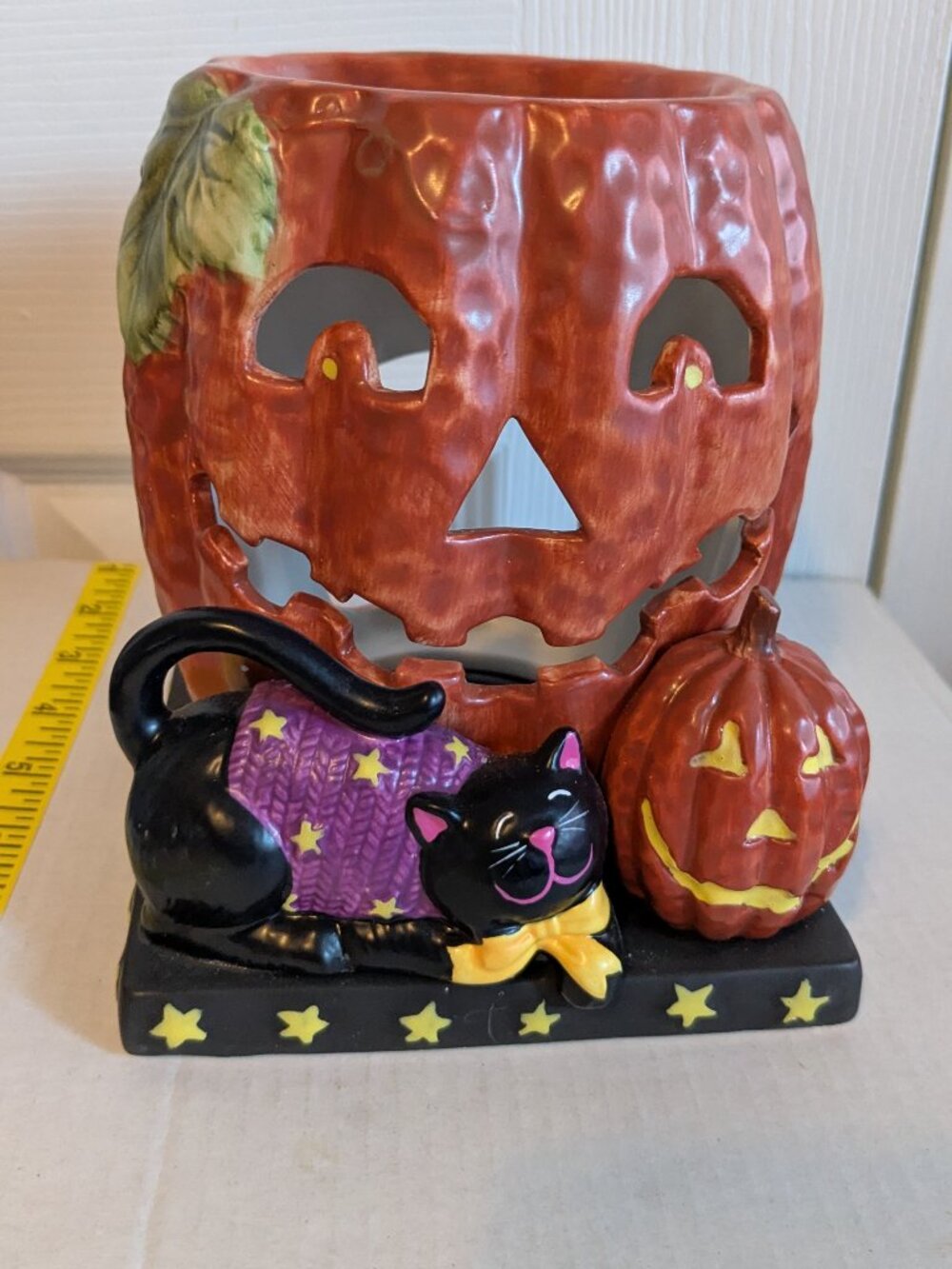 YANKEE CANDLE Halloween Jack-o-Lantern Pumpkin Black Cat Ceramic Tart Warmer